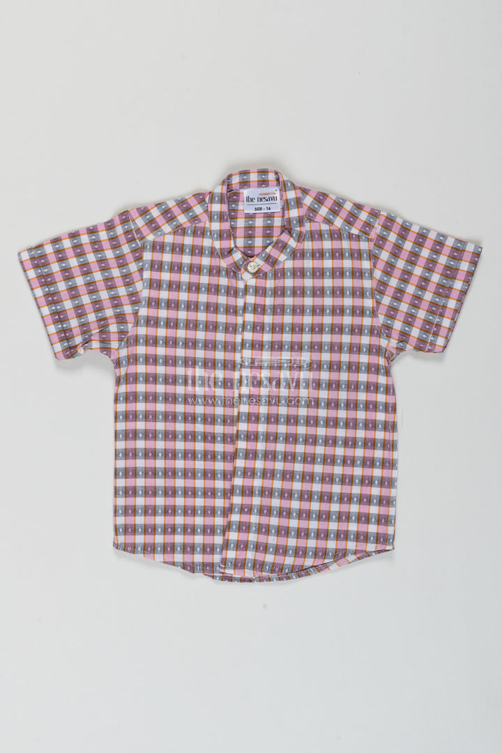 Boys Cotton Shirt in Multicolour with Tiny Motif Checks
