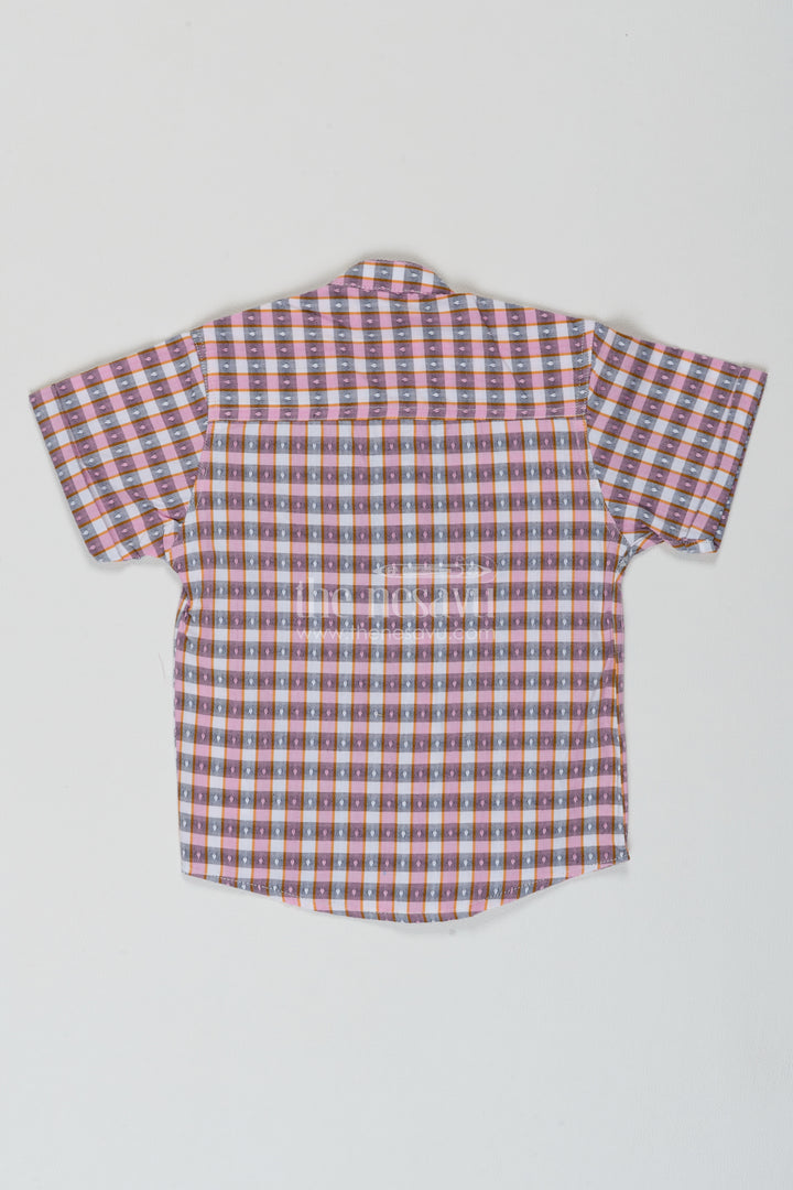 Boys Cotton Shirt in Multicolour with Tiny Motif Checks
