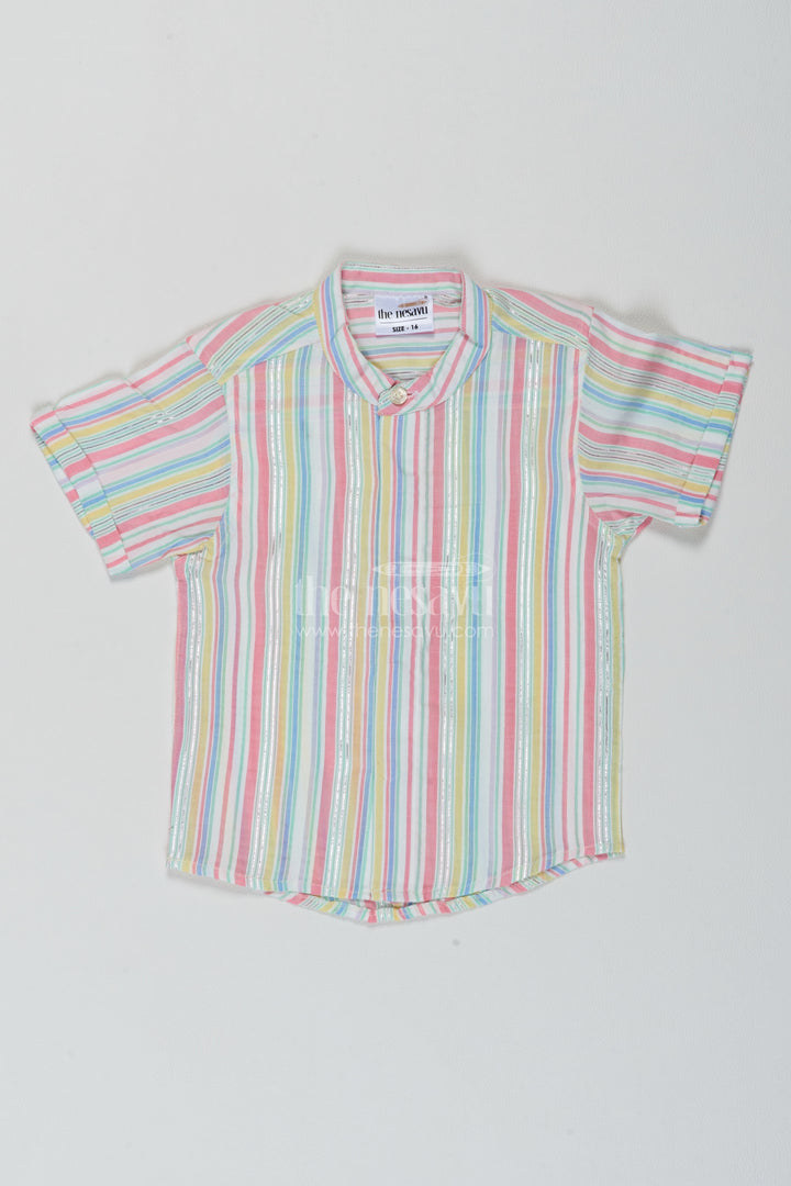 Boys Pastel Multicolour Cotton Muted Vertical Stripes Shirt