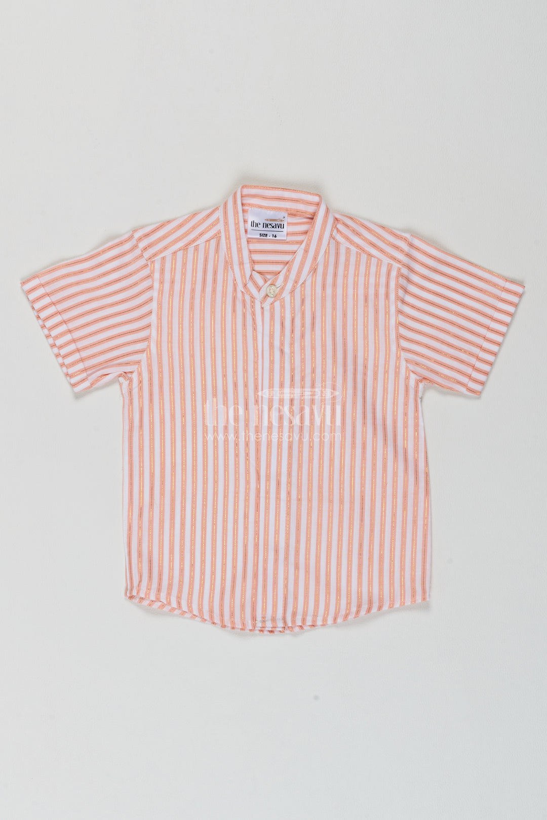 Boys Peach Narrow Stripes Cotton Shirt