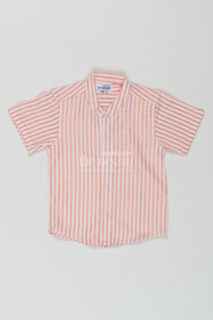 Boys Peach Narrow Stripes Cotton Shirt