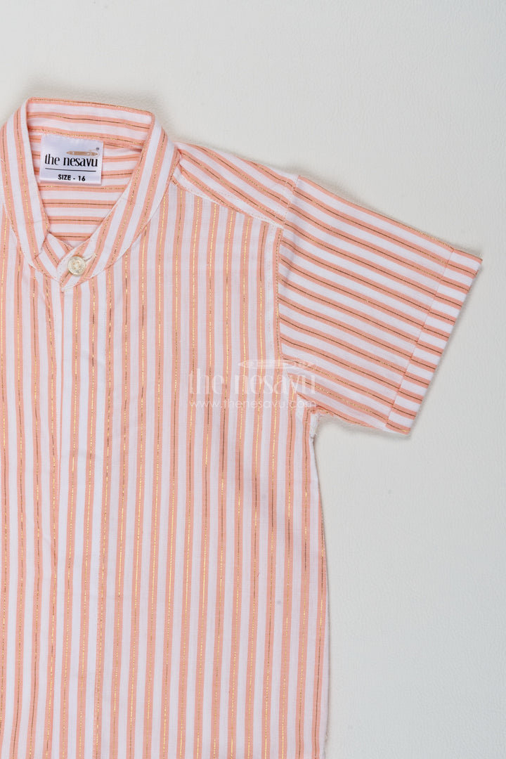 Boys Peach Narrow Stripes Cotton Shirt