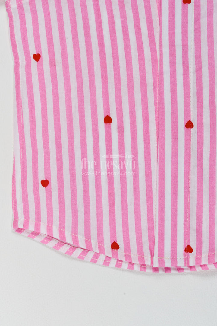Boys Cotton Shirt in Pink with Red Heart Stripes