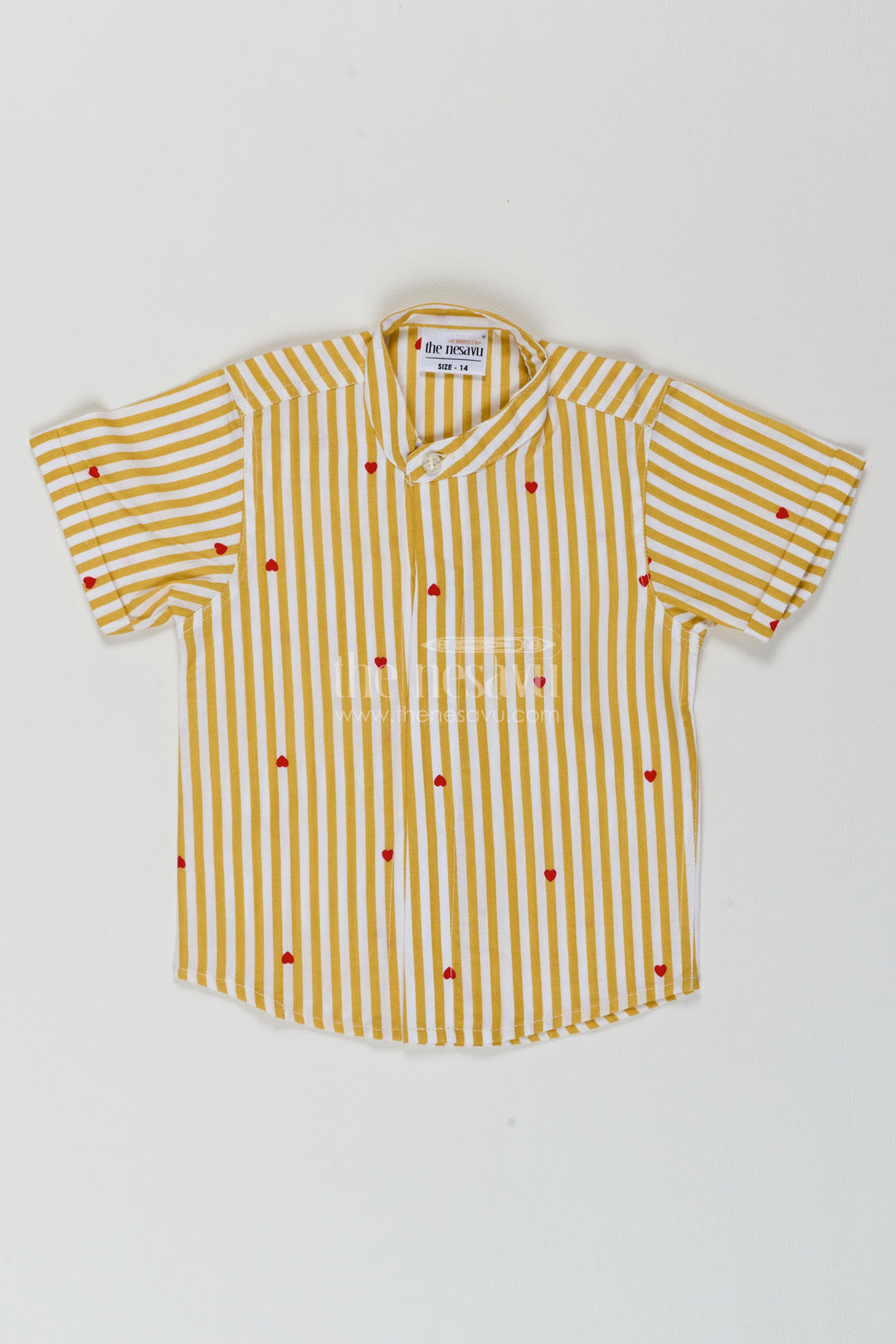 Boys Mustard Cotton Heart Motif Stripes Shirt