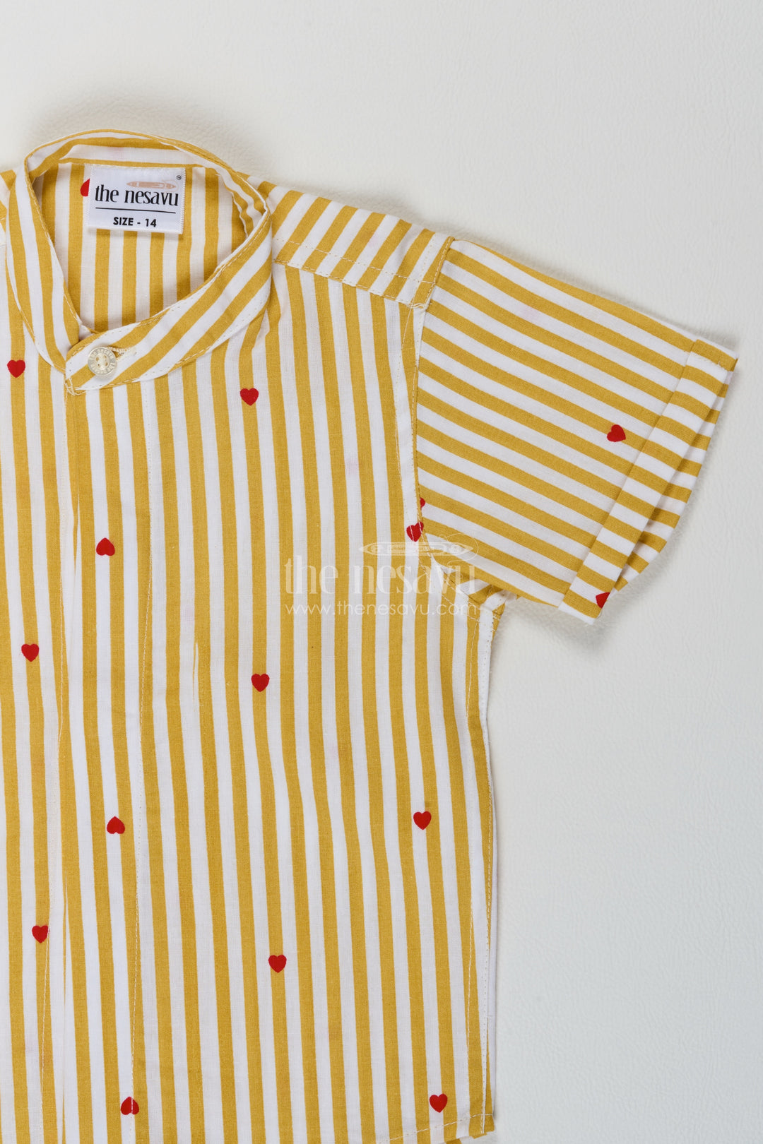 Boys Mustard Cotton Heart Motif Stripes Shirt