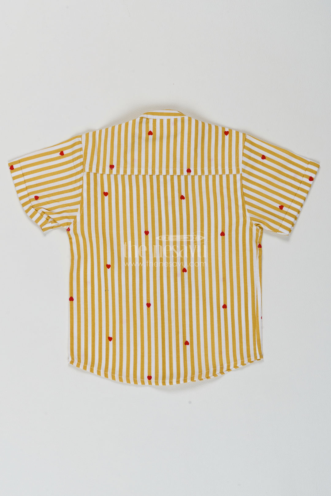 Boys Mustard Cotton Heart Motif Stripes Shirt