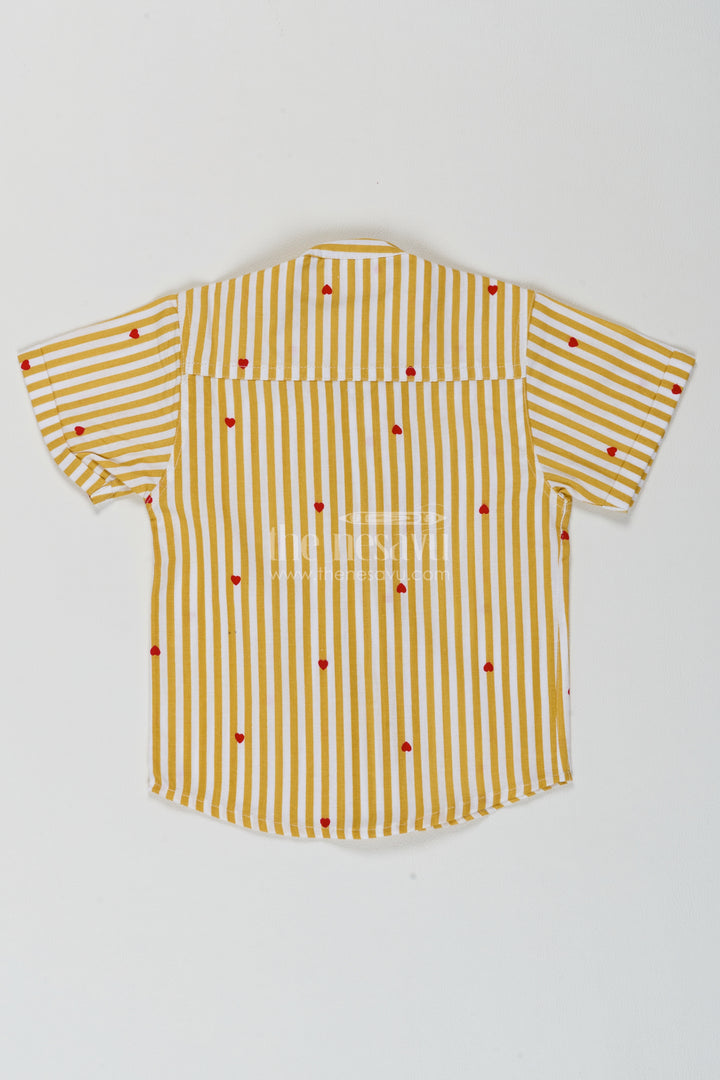 Boys Mustard Cotton Heart Motif Stripes Shirt