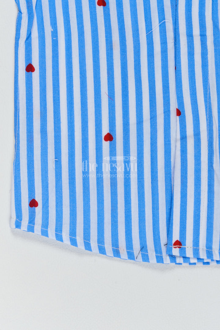 Boys Blue Red Heart Stripe Cotton Shirt