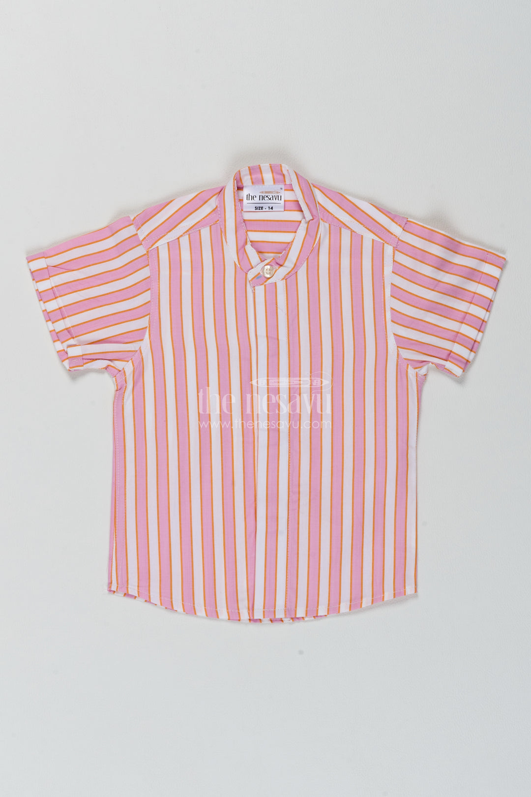 Boys Cotton Shirt in Peach with Lilac Banded Stripes