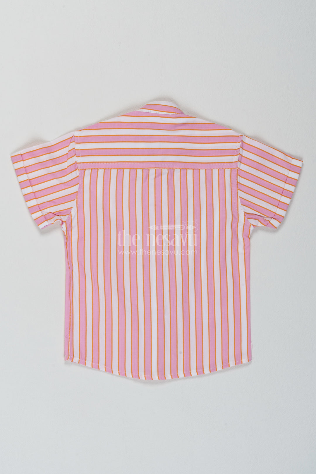 Boys Cotton Shirt in Peach with Lilac Banded Stripes
