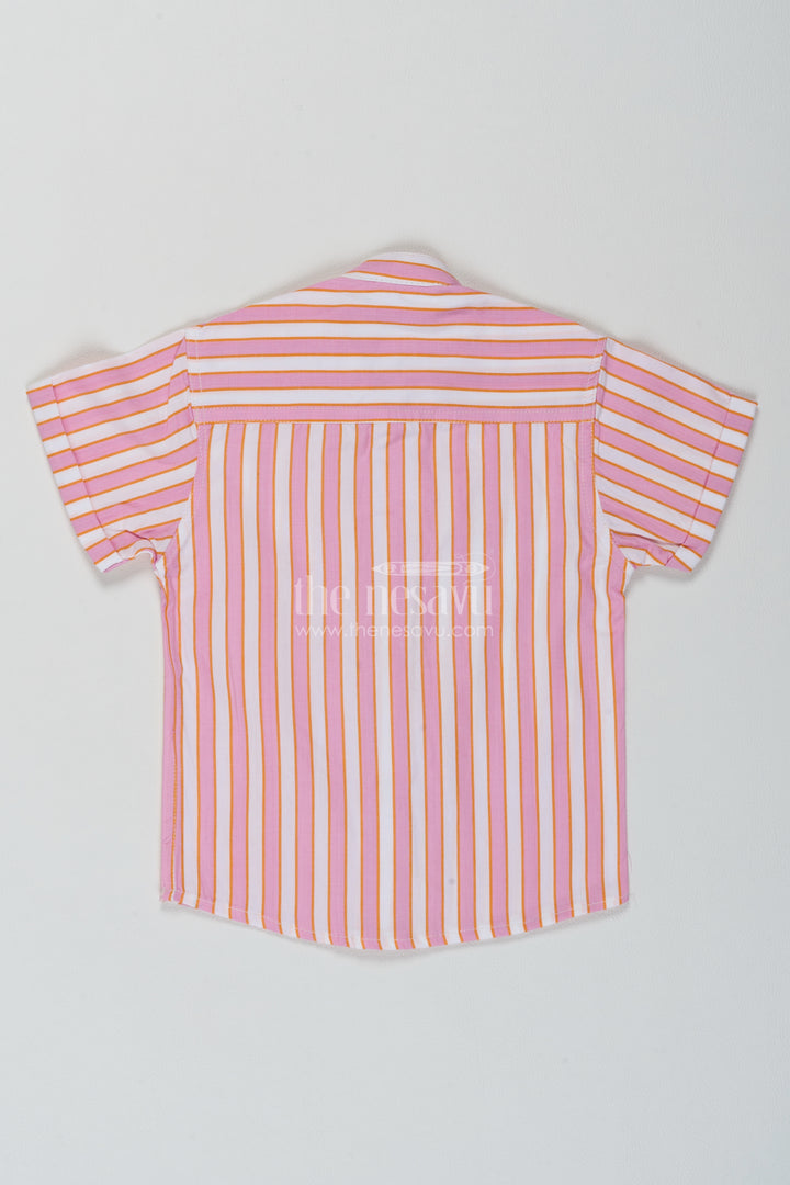 Boys Cotton Shirt in Peach with Lilac Banded Stripes