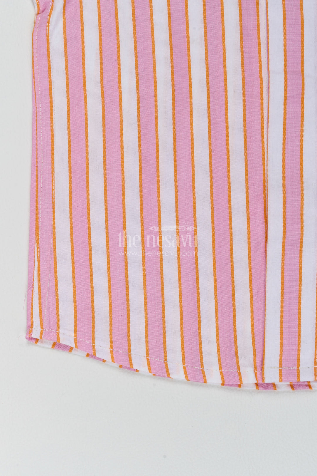 Boys Cotton Shirt in Peach with Lilac Banded Stripes