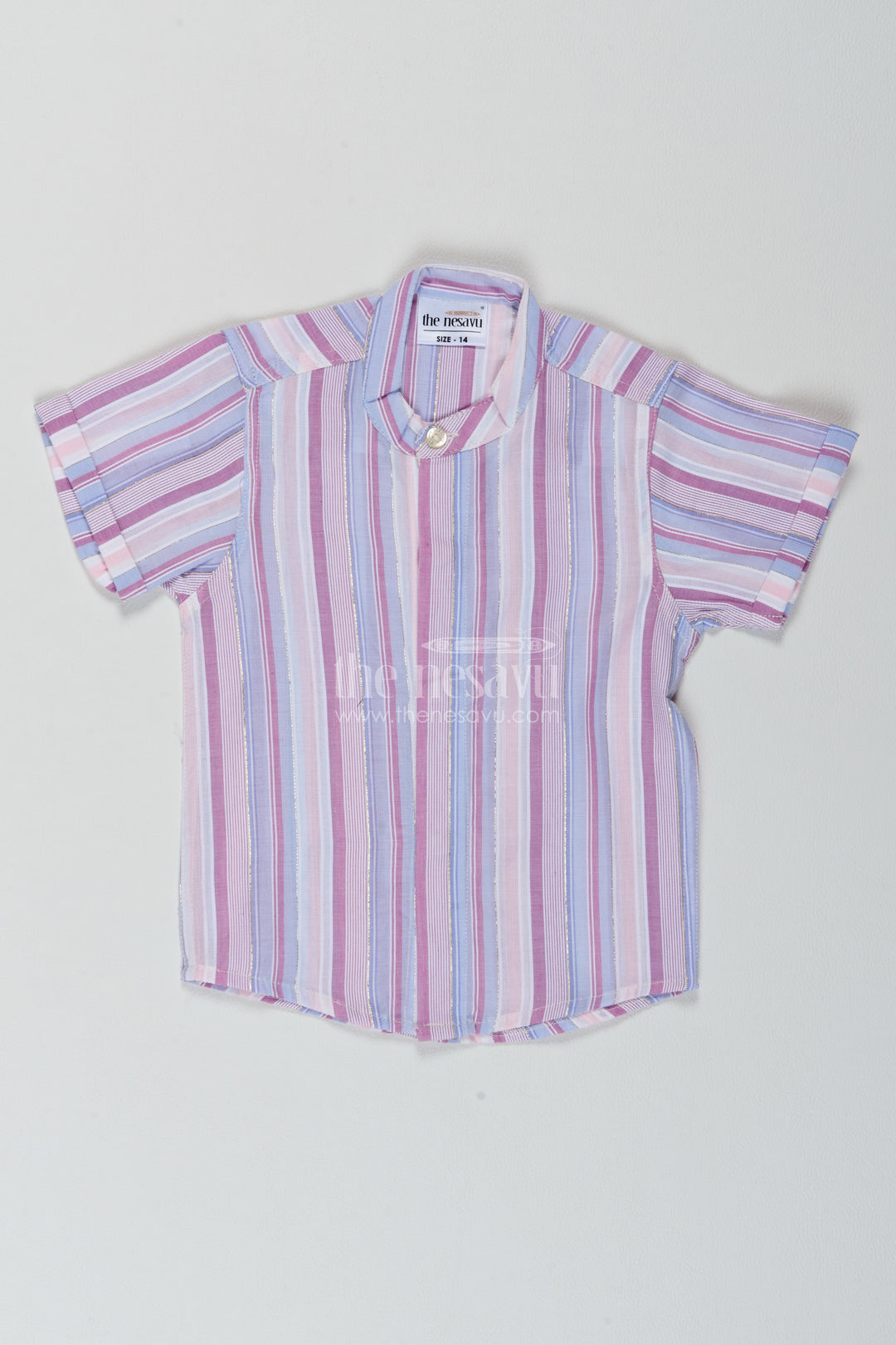 Boys Grey Cotton Mixed Width Stripes Shirt