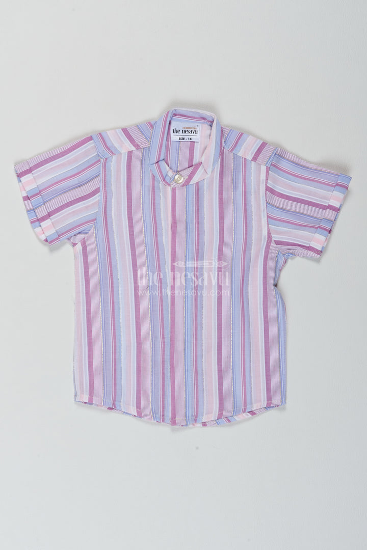 Boys Grey Cotton Mixed Width Stripes Shirt