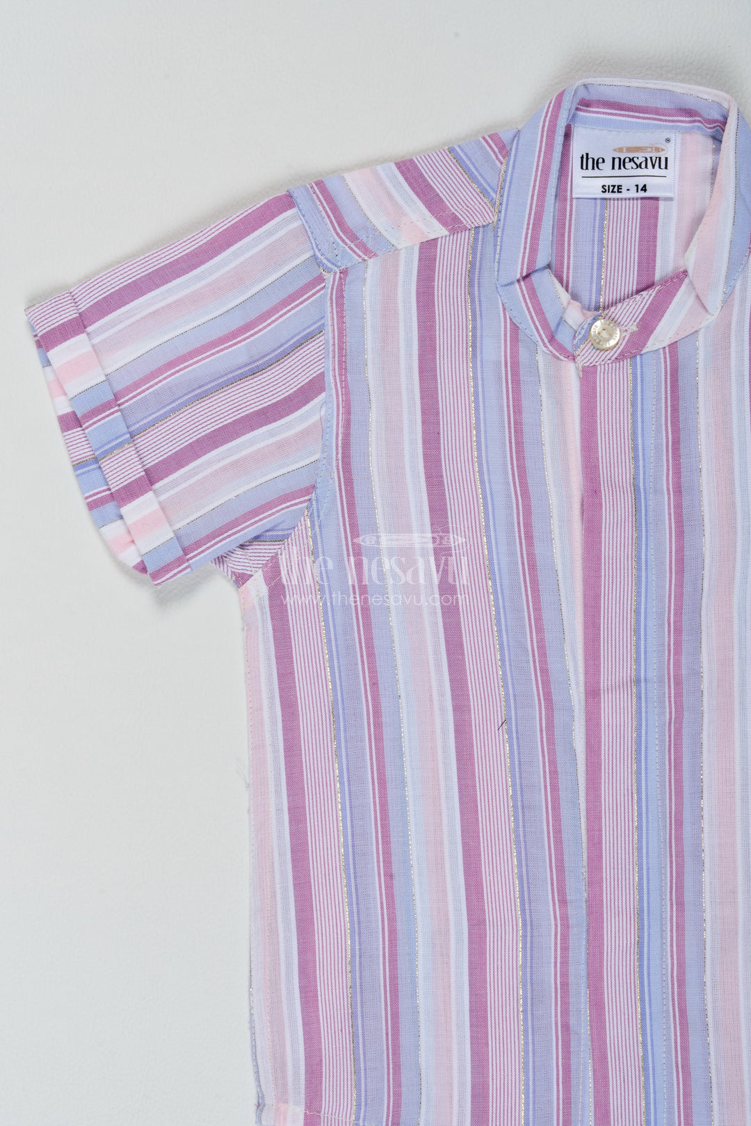 Boys Grey Cotton Mixed Width Stripes Shirt