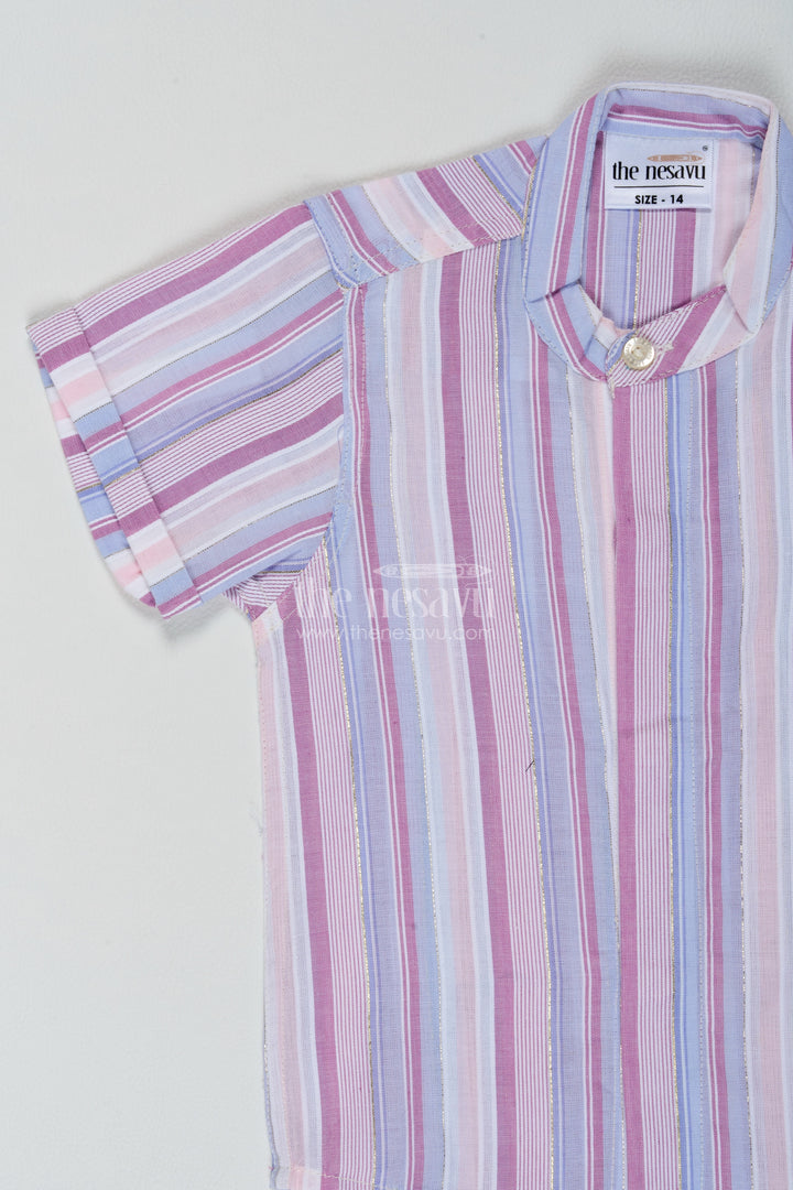 Boys Grey Cotton Mixed Width Stripes Shirt