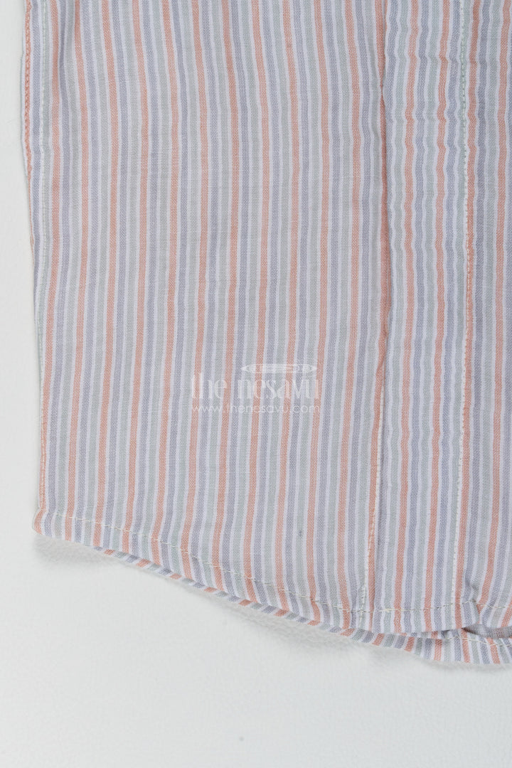 Boys Sage Multicolour Fine Muted Stripes Muslin Cotton Shirt