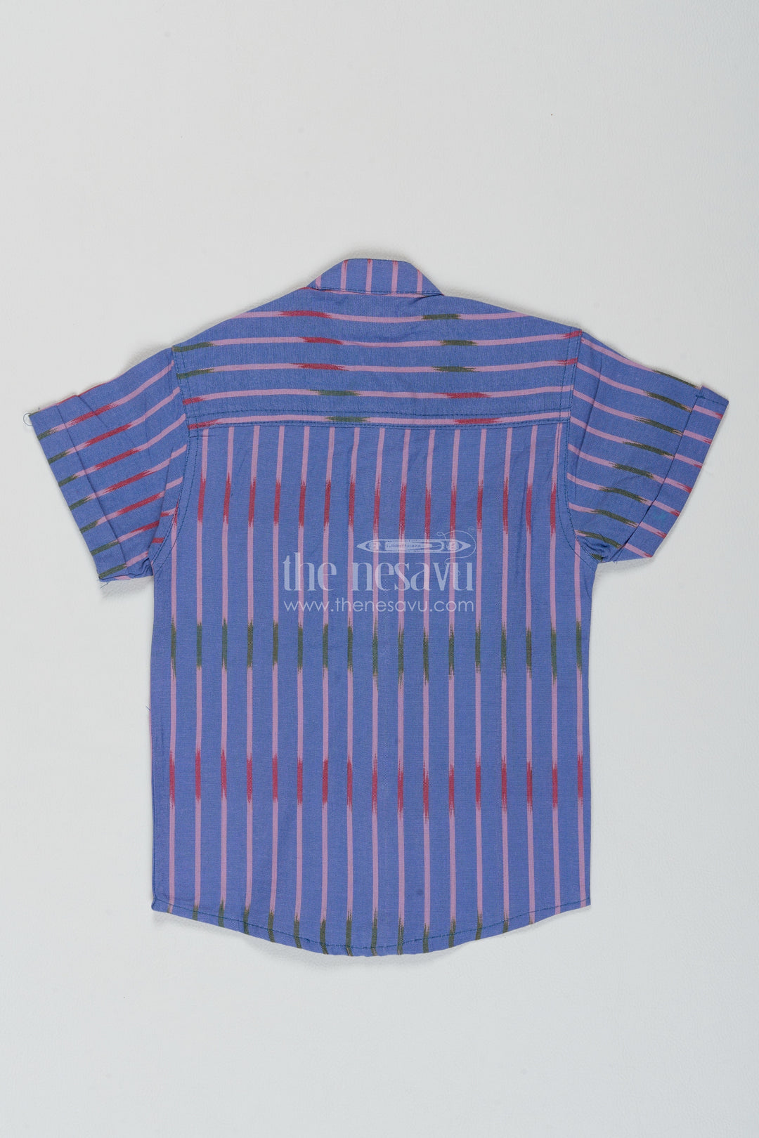 Boys Cotton Shirt in Blue with Pink Line Stripes