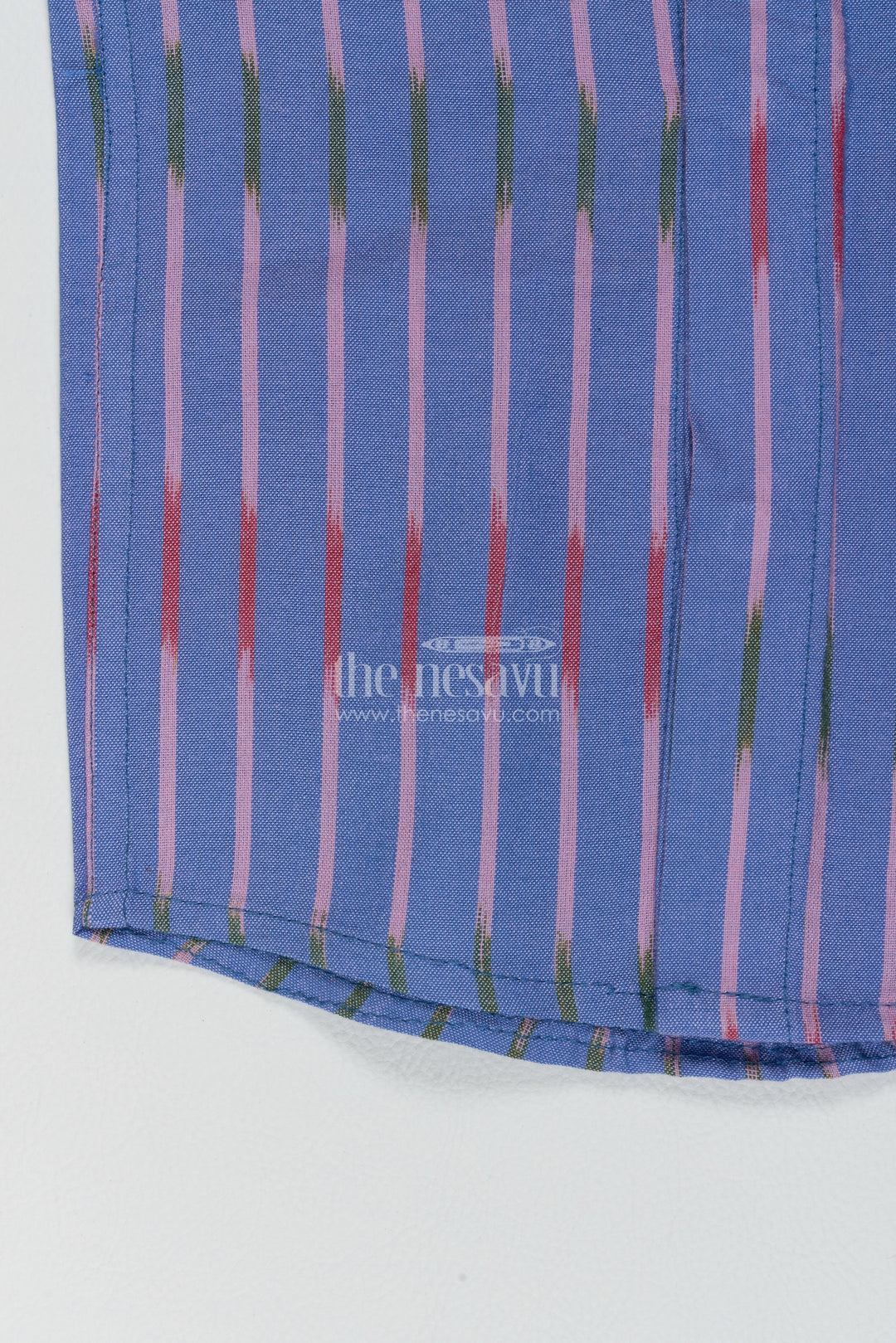 Boys Cotton Shirt in Blue with Pink Line Stripes