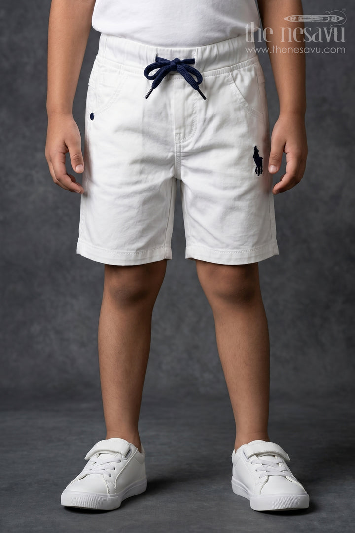 Boys White Cotton Shorts with Emblem Detail