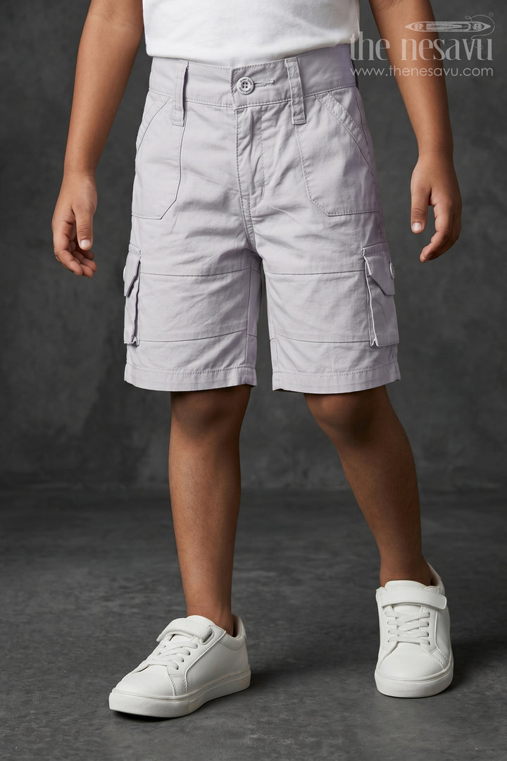 The Nesavu White Cargo Cotton Boys Daily Wear Shorts