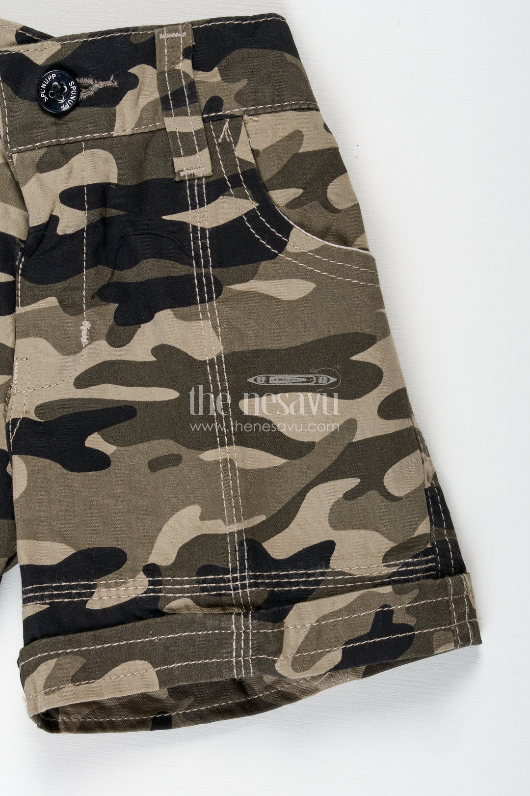 Boys Cotton Cream Camouflage Shorts with Belt Loops and Twin Pockets in Cream Shorts Style