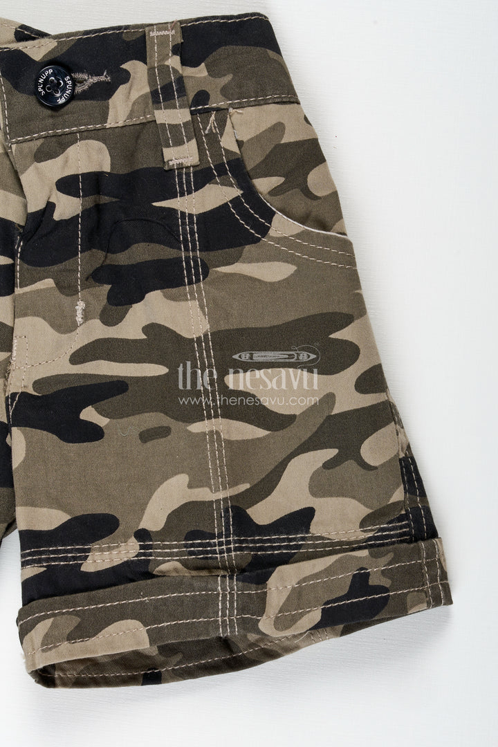 Boys Cotton Cream Camouflage Shorts with Belt Loops and Twin Pockets in Cream Shorts Style