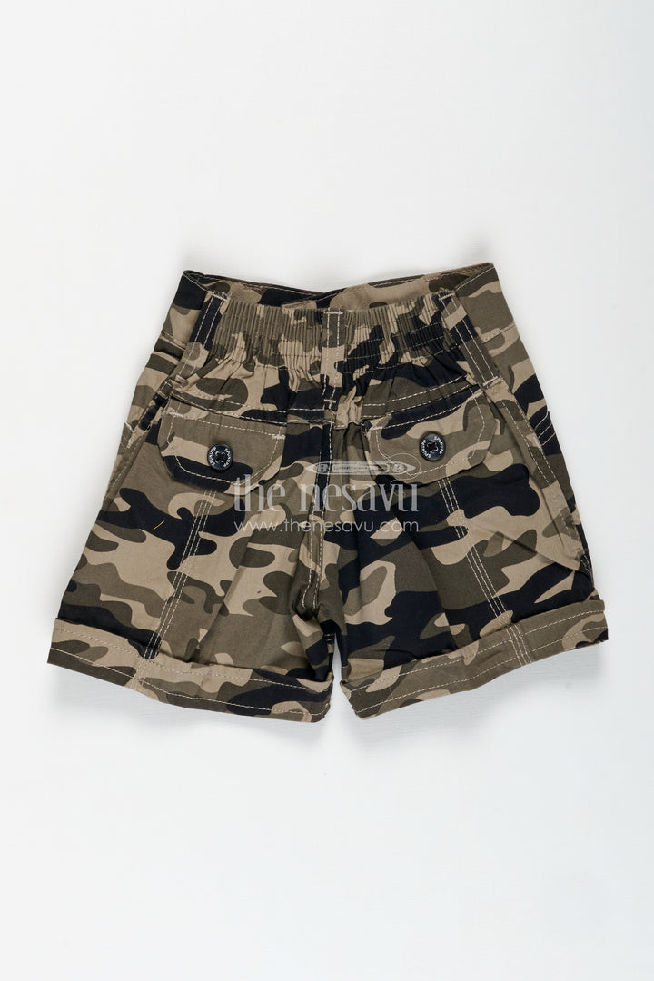 Boys Cotton Cream Camouflage Shorts with Belt Loops and Twin Pockets in Cream Shorts Style