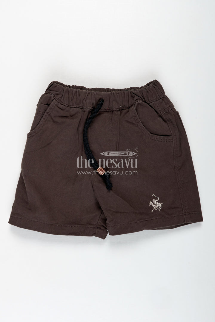 Boys Cotton Printed Shorts in Charcoal Grey with Drawstring Waist in Printed Shorts Dress Style