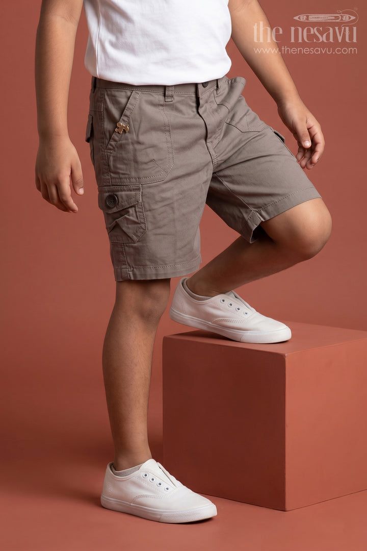 Green Boys Cargo Shorts with Elastic Waist Back