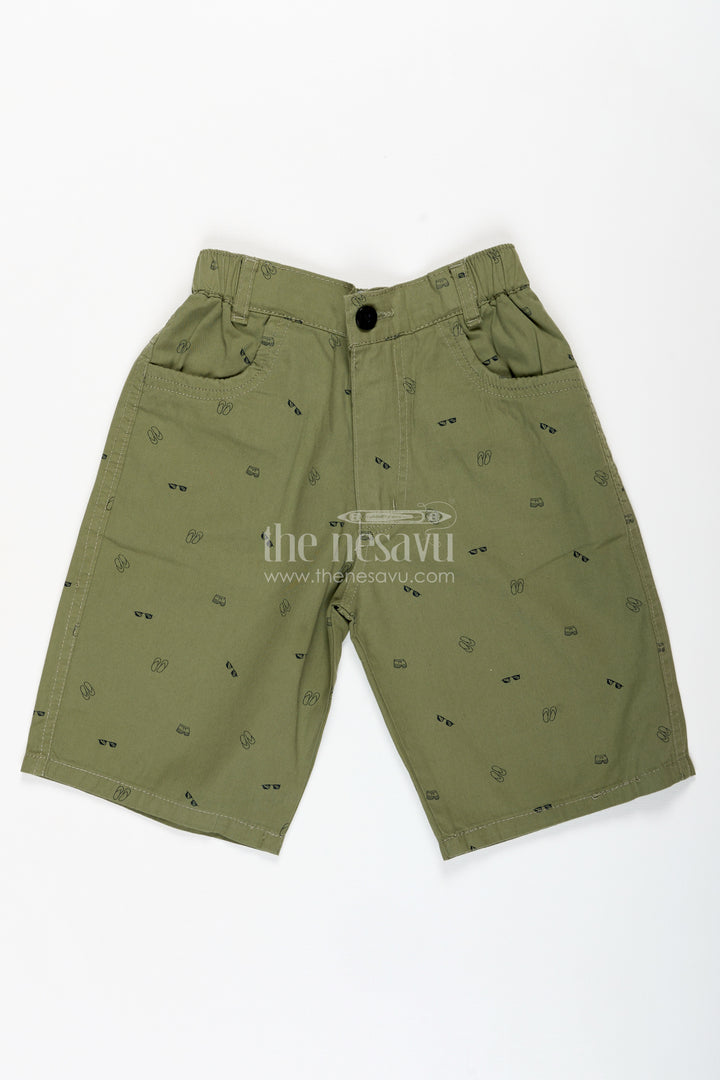 Boys Cotton Printed Shorts in Playful Green with Lightweight Fabric and Digital All Over Patterns