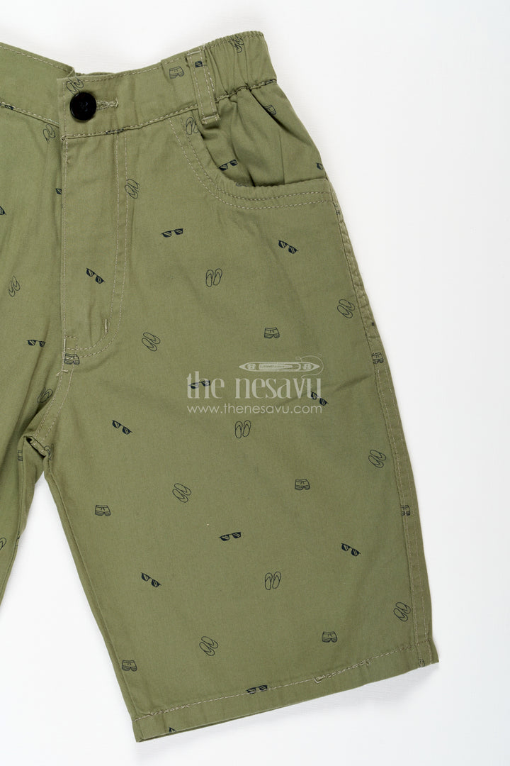 Boys Cotton Printed Shorts in Playful Green with Lightweight Fabric and Digital All Over Patterns