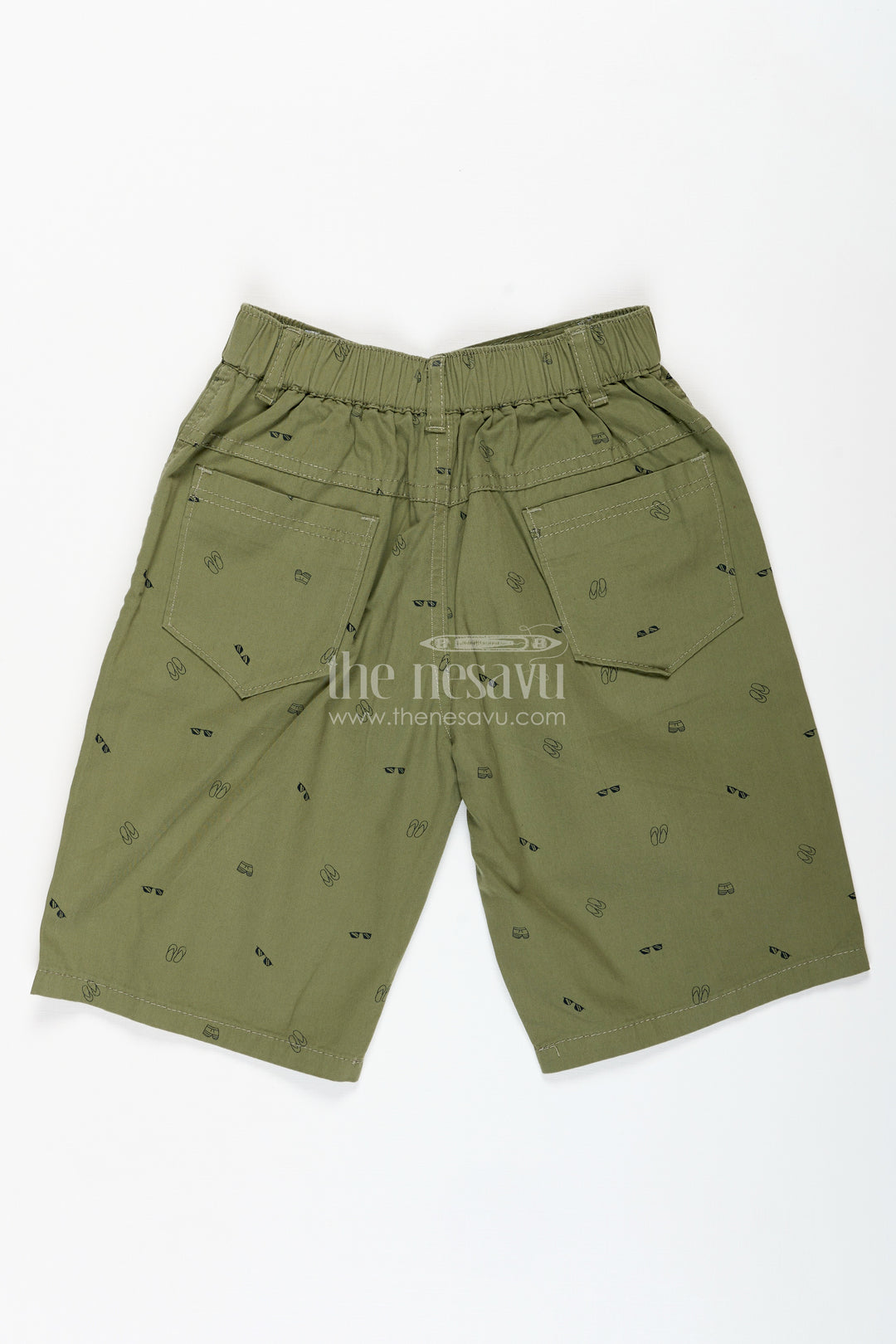 Boys Cotton Printed Shorts in Playful Green with Lightweight Fabric and Digital All Over Patterns