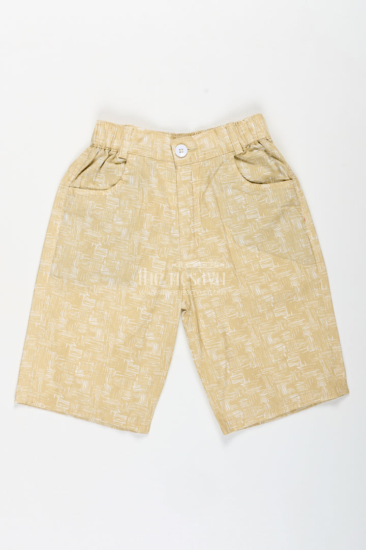 Boys Digital Printed Shorts in Muted Yellow with Soft Cotton Blend and Casual Comfort Fit