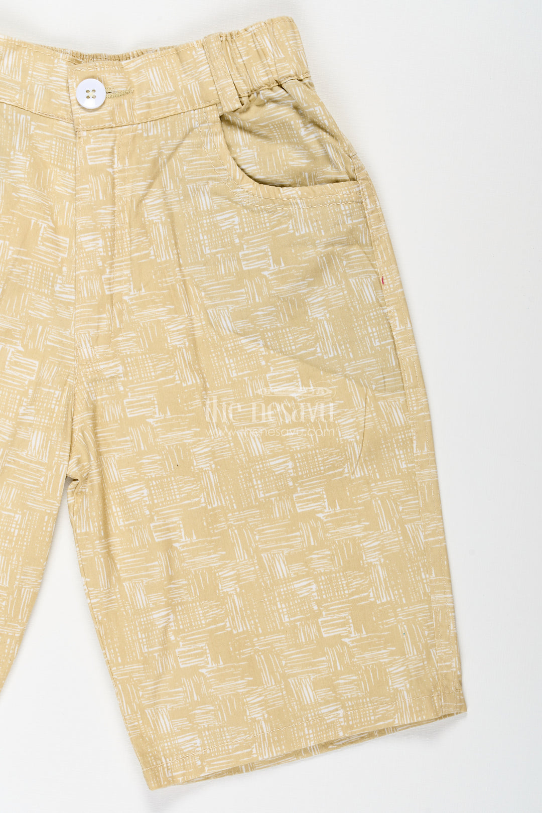 Boys Digital Printed Shorts in Muted Yellow with Soft Cotton Blend and Casual Comfort Fit