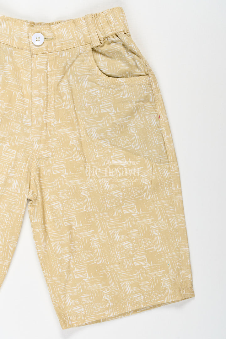 Boys Digital Printed Shorts in Muted Yellow with Soft Cotton Blend and Casual Comfort Fit
