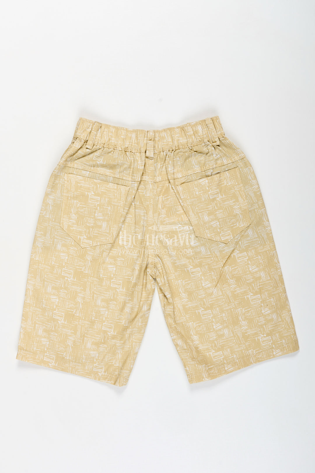 Boys Digital Printed Shorts in Muted Yellow with Soft Cotton Blend and Casual Comfort Fit