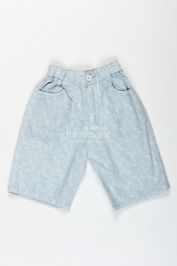 Boys Digital Printed Shorts in Light Green Cotton Blend with Comfortable Fit and Subtle Design