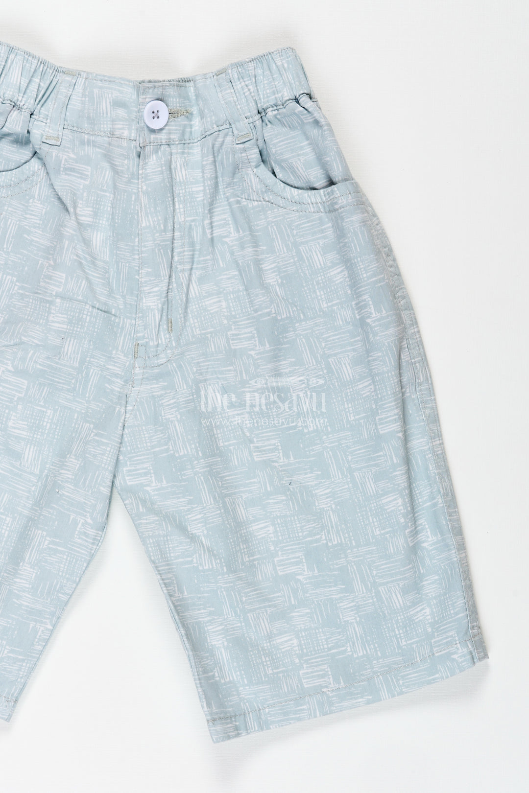 Boys Digital Printed Shorts in Light Green Cotton Blend with Comfortable Fit and Subtle Design