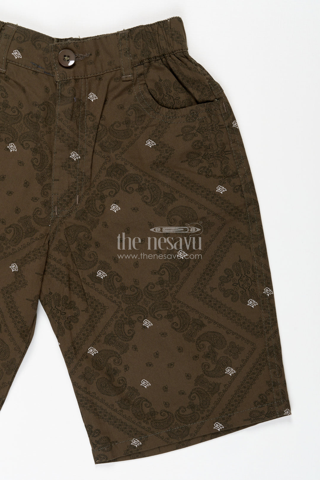 Boys Digital Printed Shorts in Olive Green with Cotton Blend Comfort and Easy Everyday Style
