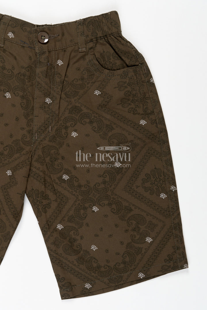 Boys Digital Printed Shorts in Olive Green with Cotton Blend Comfort and Easy Everyday Style