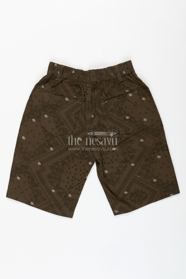 Boys Digital Printed Shorts in Olive Green with Cotton Blend Comfort and Easy Everyday Style