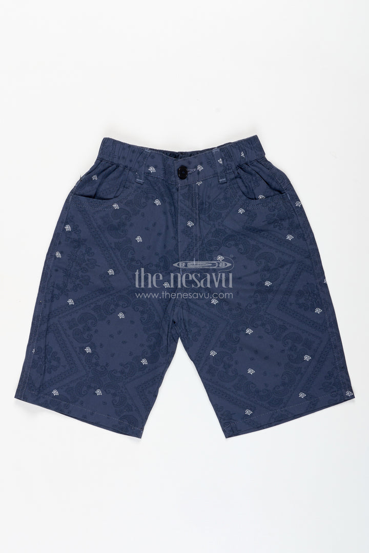 Boys Digital Printed Shorts in Navy Blue with Soft Cotton Blend and All Day Active Fit