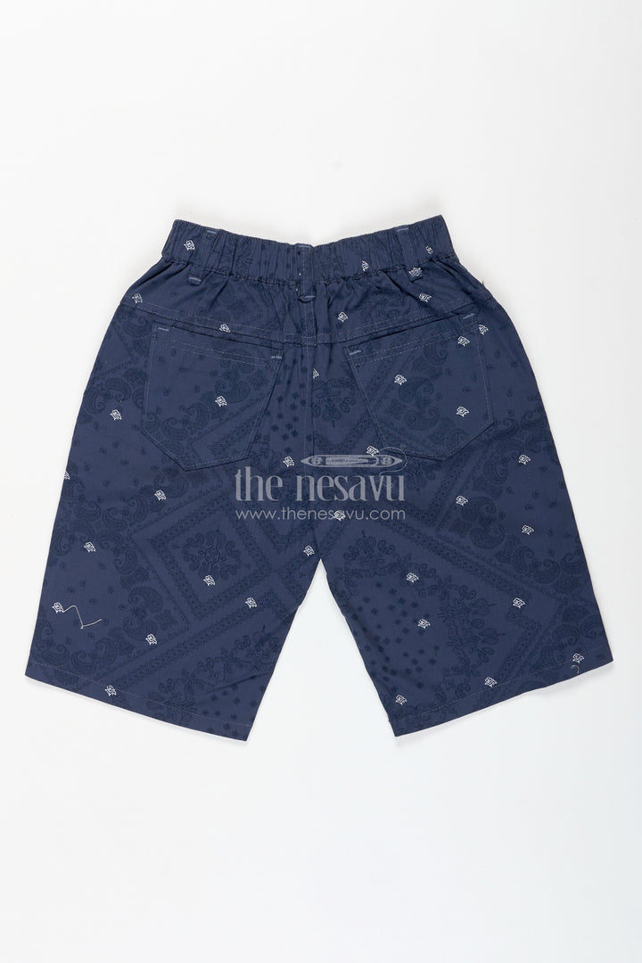Boys Digital Printed Shorts in Navy Blue with Soft Cotton Blend and All Day Active Fit