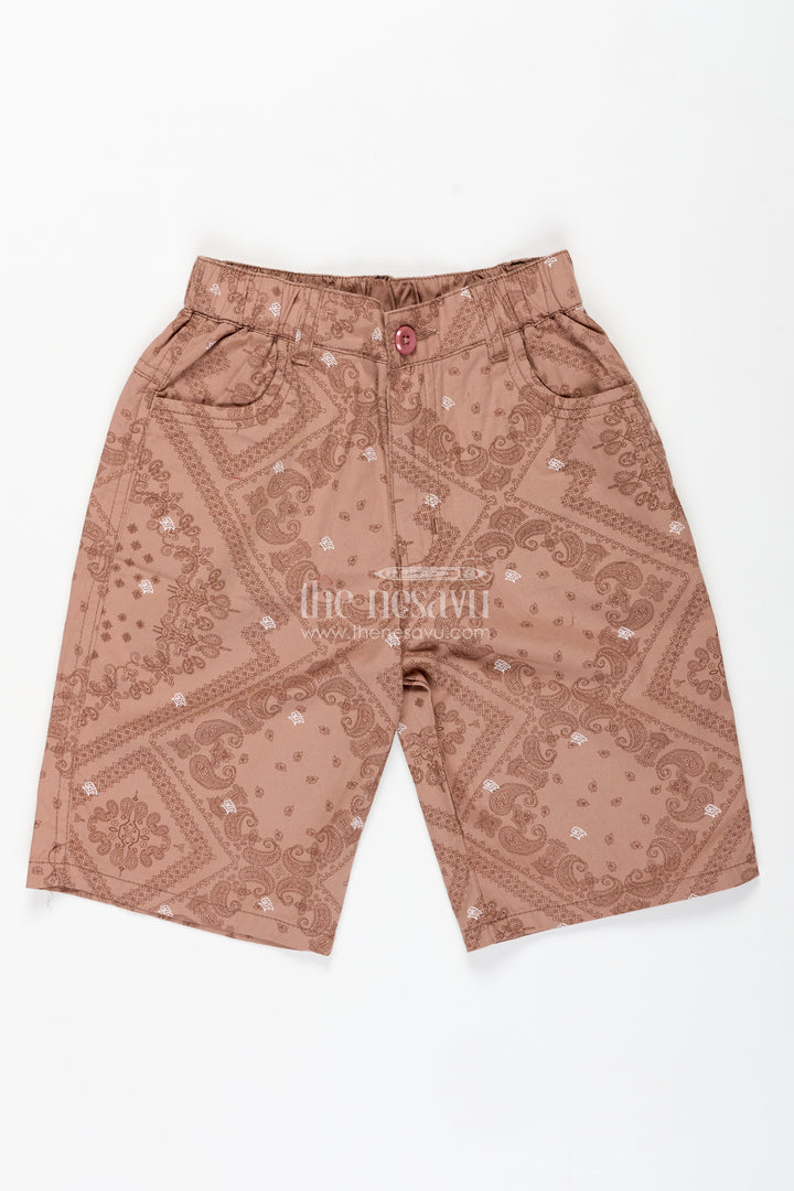Boys Digital Printed Shorts in Peach Cotton Blend with Relaxed Fit and Contemporary Style