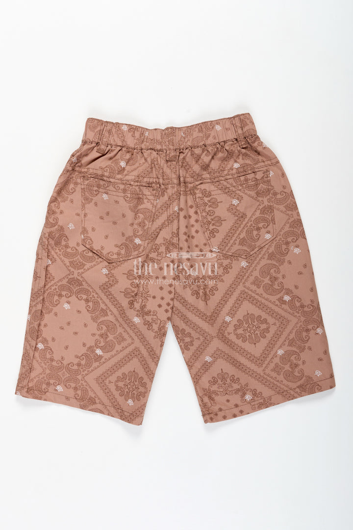 Boys Digital Printed Shorts in Peach Cotton Blend with Relaxed Fit and Contemporary Style