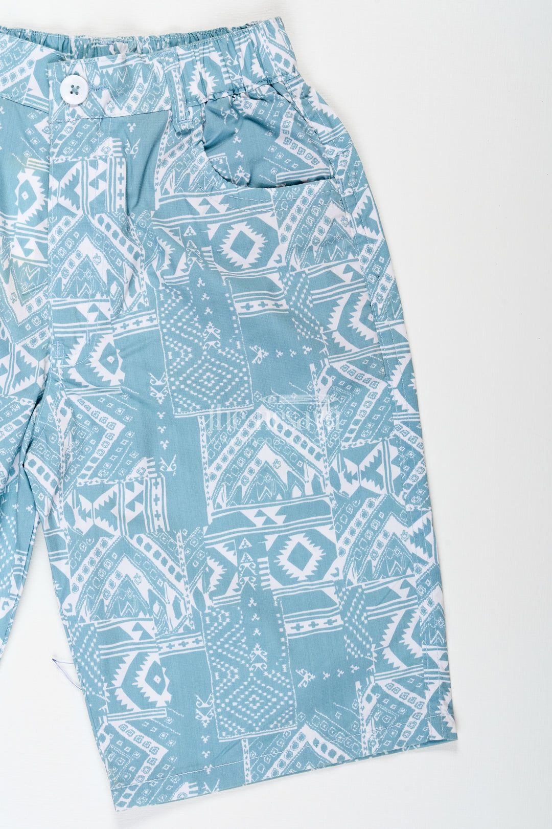 Boys Digital Printed Shorts in Blue with Soft Cotton Blend and Unique All Over Print Design