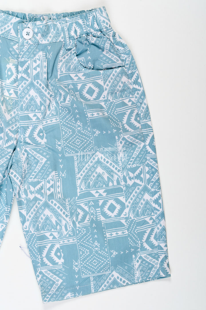Boys Digital Printed Shorts in Blue with Soft Cotton Blend and Unique All Over Print Design