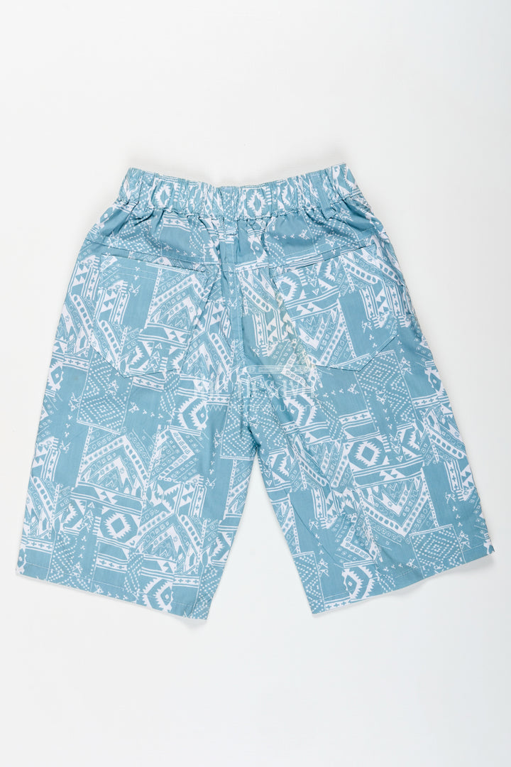 Boys Digital Printed Shorts in Blue with Soft Cotton Blend and Unique All Over Print Design