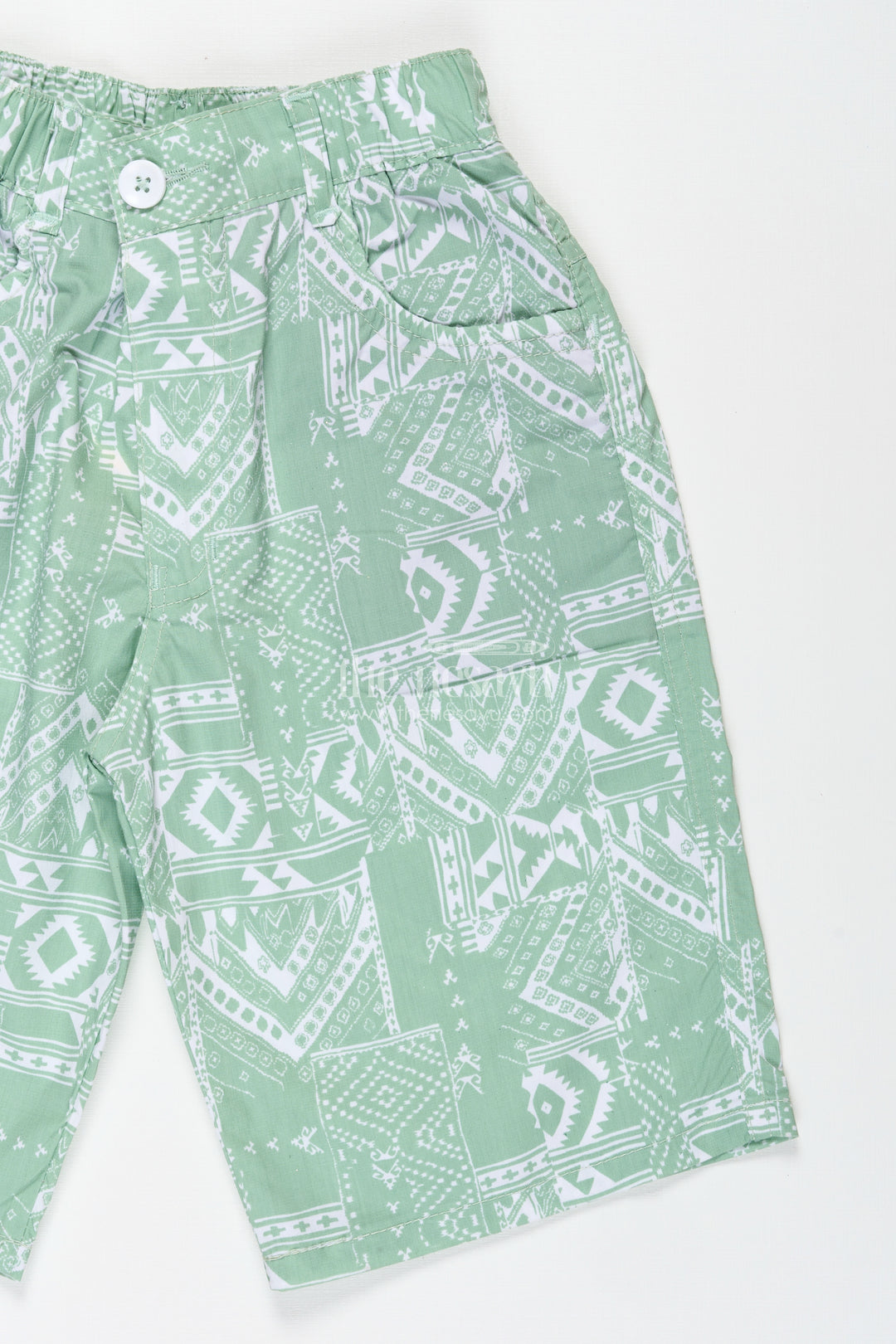 Boys Digital Printed Shorts in Green Cotton Blend with Playful Prints and Comfortable Fit